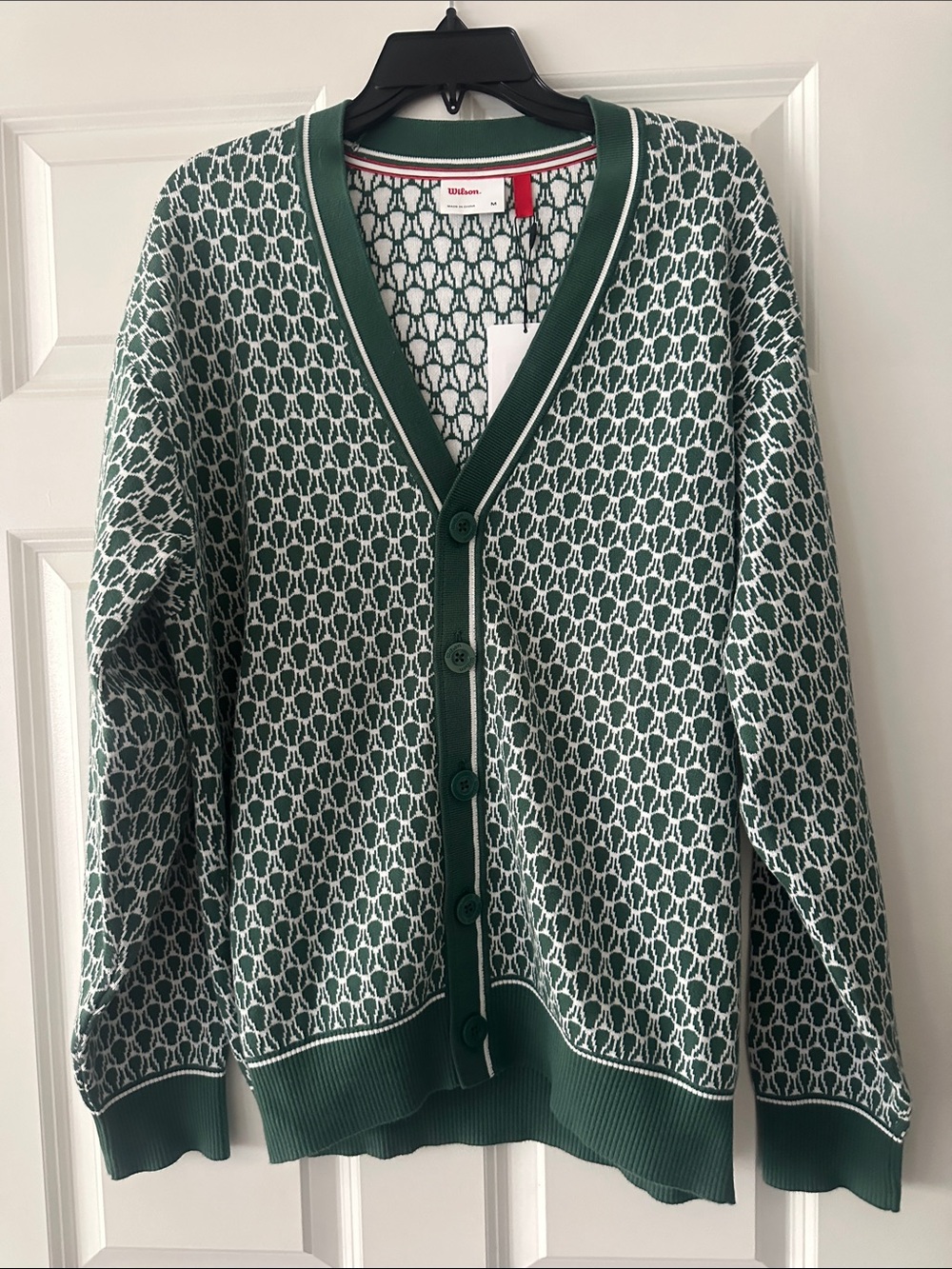 Wilson Green & White Tennis Ball Patterned V-Neck Cardigan
